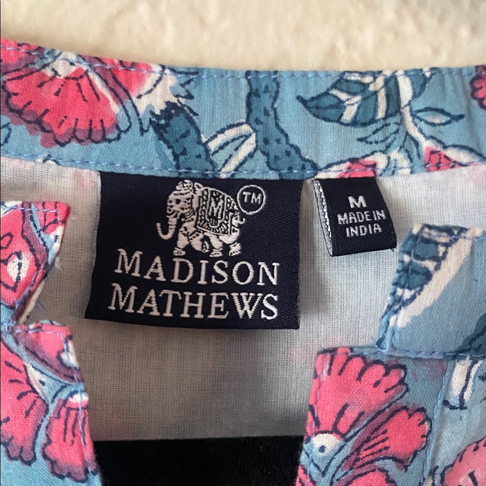 Madison Matthews 100% Cotton Floral Long-Sleeve Mini Dress Size M Vacation Beach - Picture 5 of 8